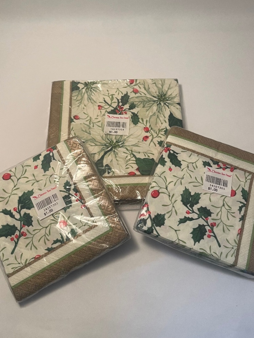 Christmas Napkins Party Express Martha Negley Poinsettia & Holly 3 packages NEW